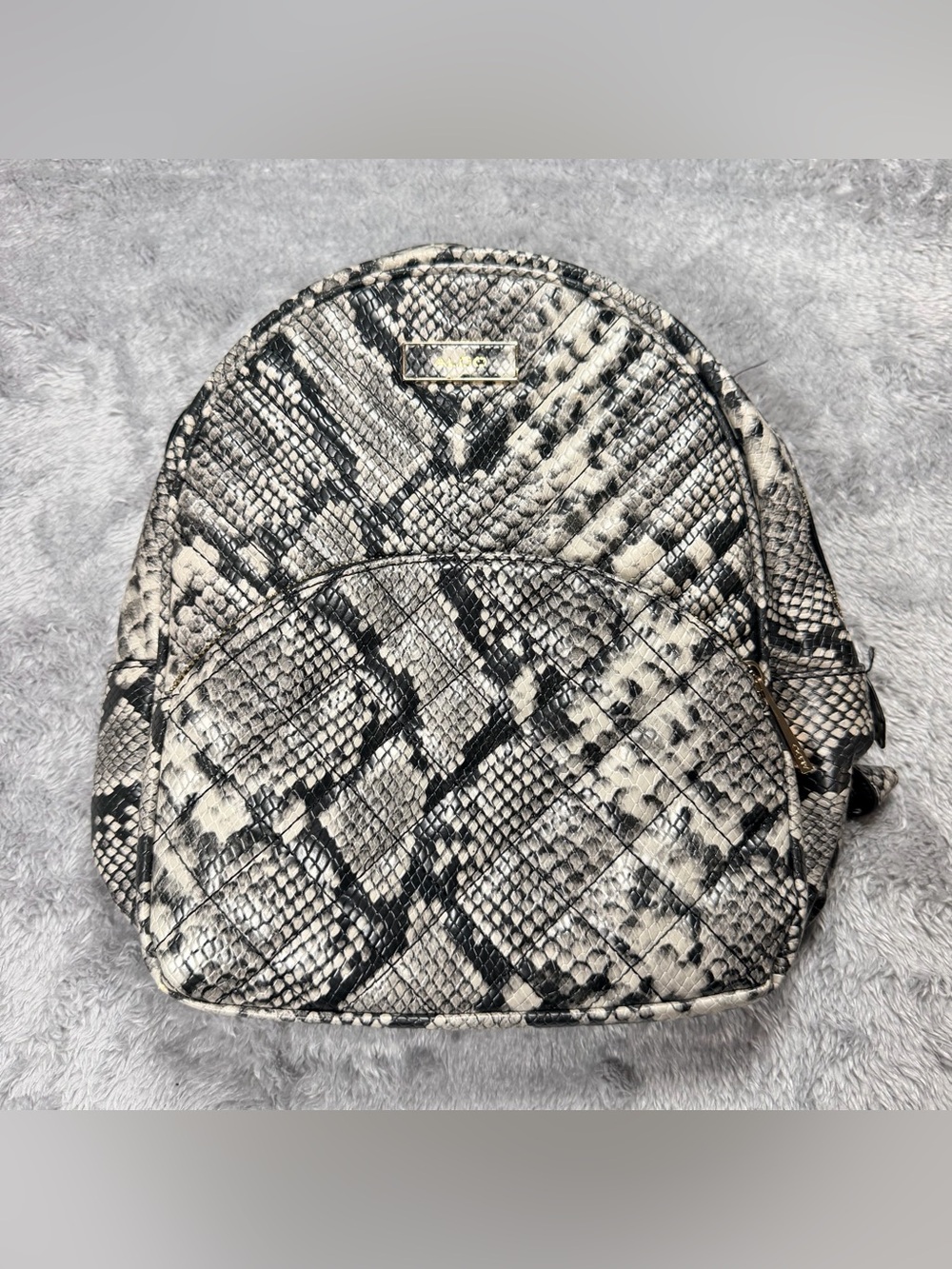 Aldo Black and Cream Snake-Print Mini Backpack